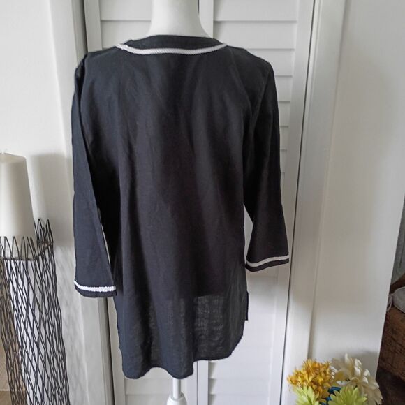 Brooks Brothers women's embroidered black Linen/Cotton tunic XL - Picture 4 of 10